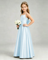 Baby Blue Satin A-line Girls Formal Dress Side View