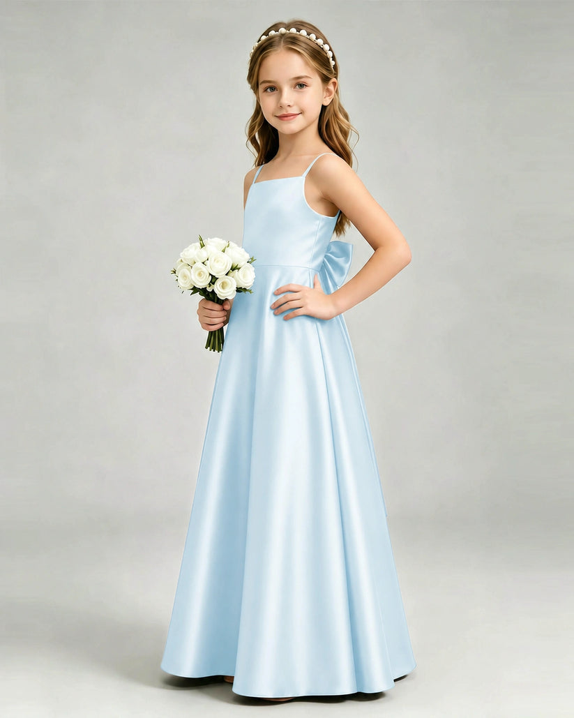 Baby Blue Satin A-line Girls Formal Dress Side View