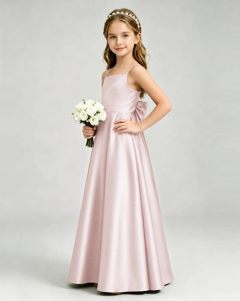 Blush Pink Satin A-line Girls Formal Dress Side View