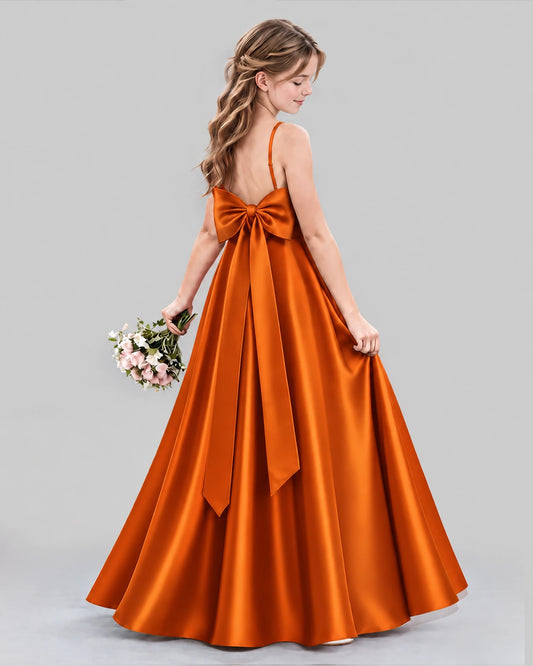 Burnt Orange Satin A-line Girls Formal Dress Back View