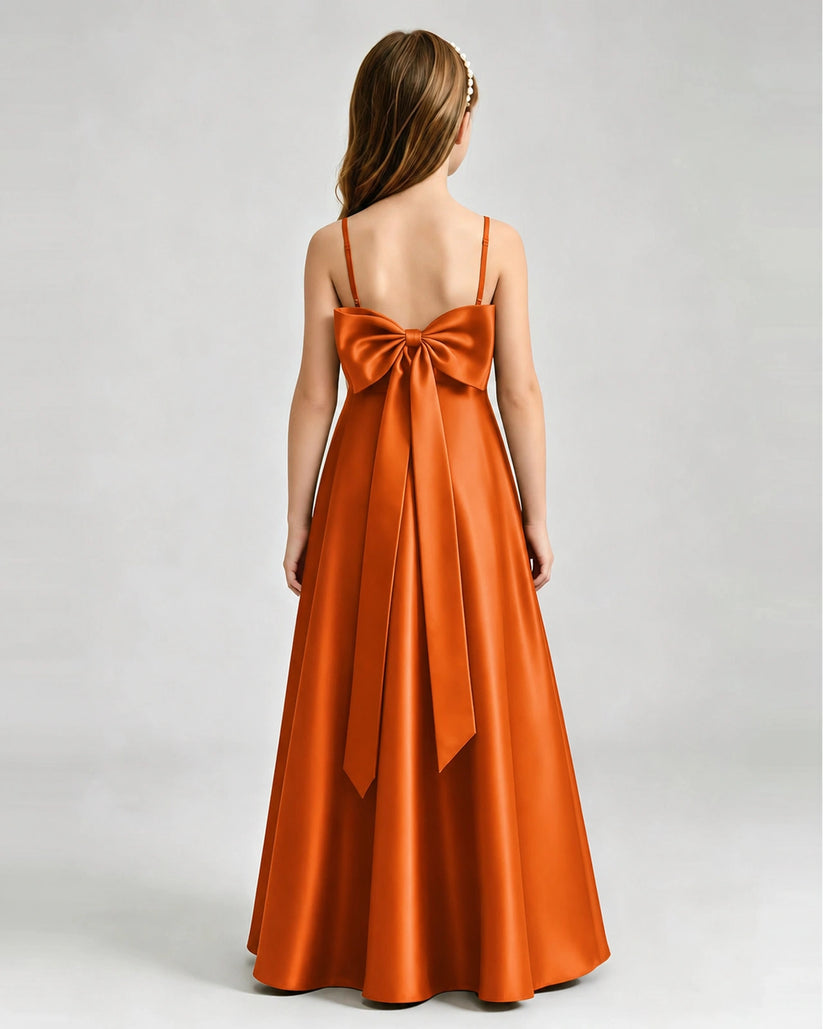 Burnt Orange Satin A-line Girls Formal Dress Back View
