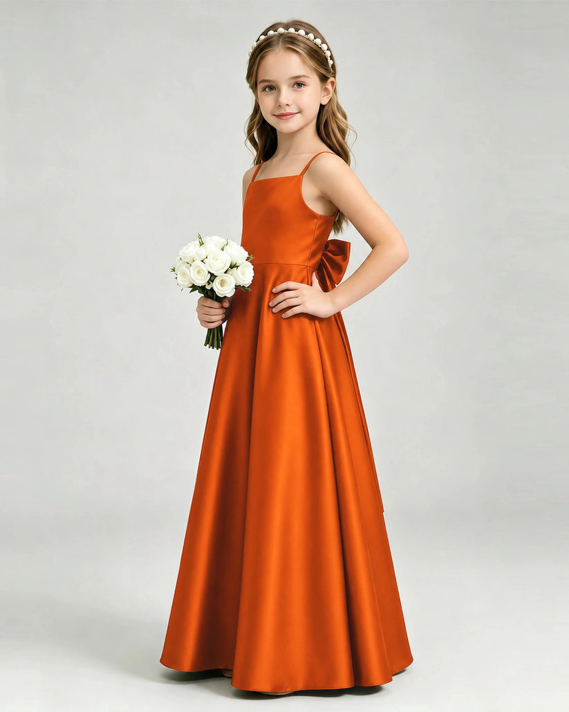 Burnt Orange Satin A-line Girls Formal Dress Side View