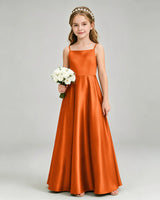 Burnt Orange Satin A-line Girls Formal Dress Front View