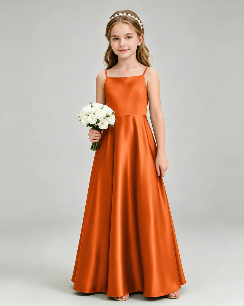 Burnt Orange Satin A-line Girls Formal Dress Front View