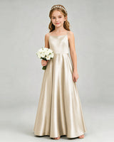 Champagne Satin A-line Girls Formal Dress Front View