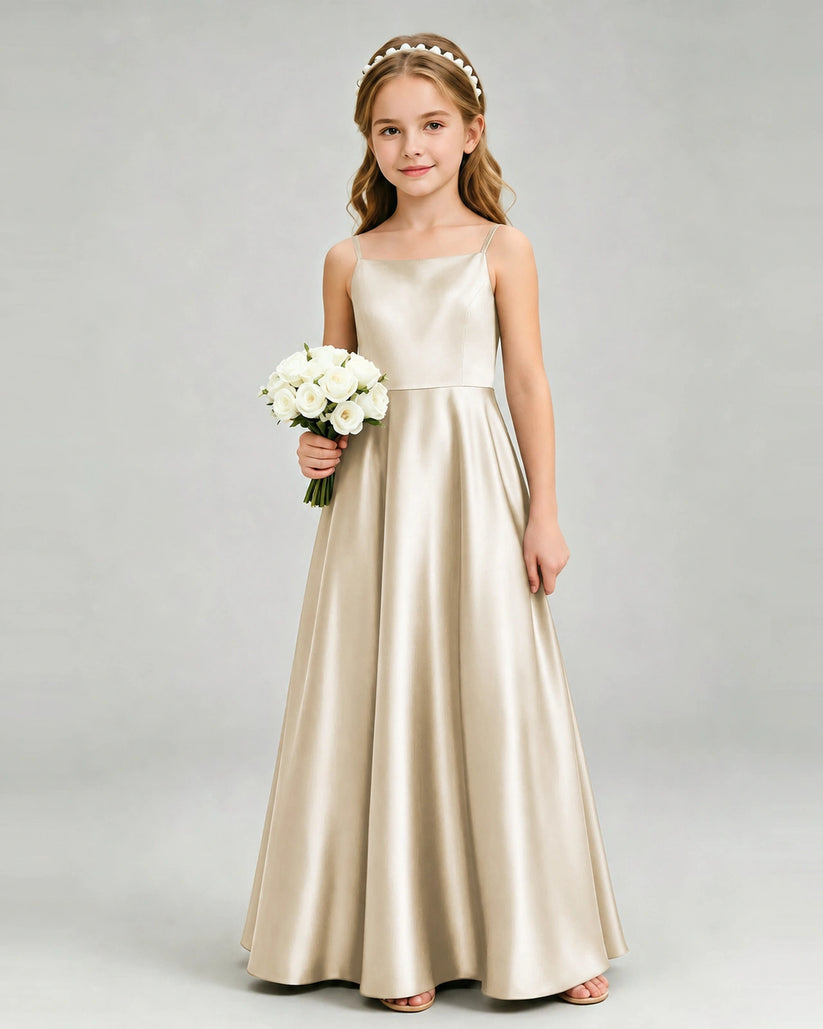 Champagne Satin A-line Girls Formal Dress Front View