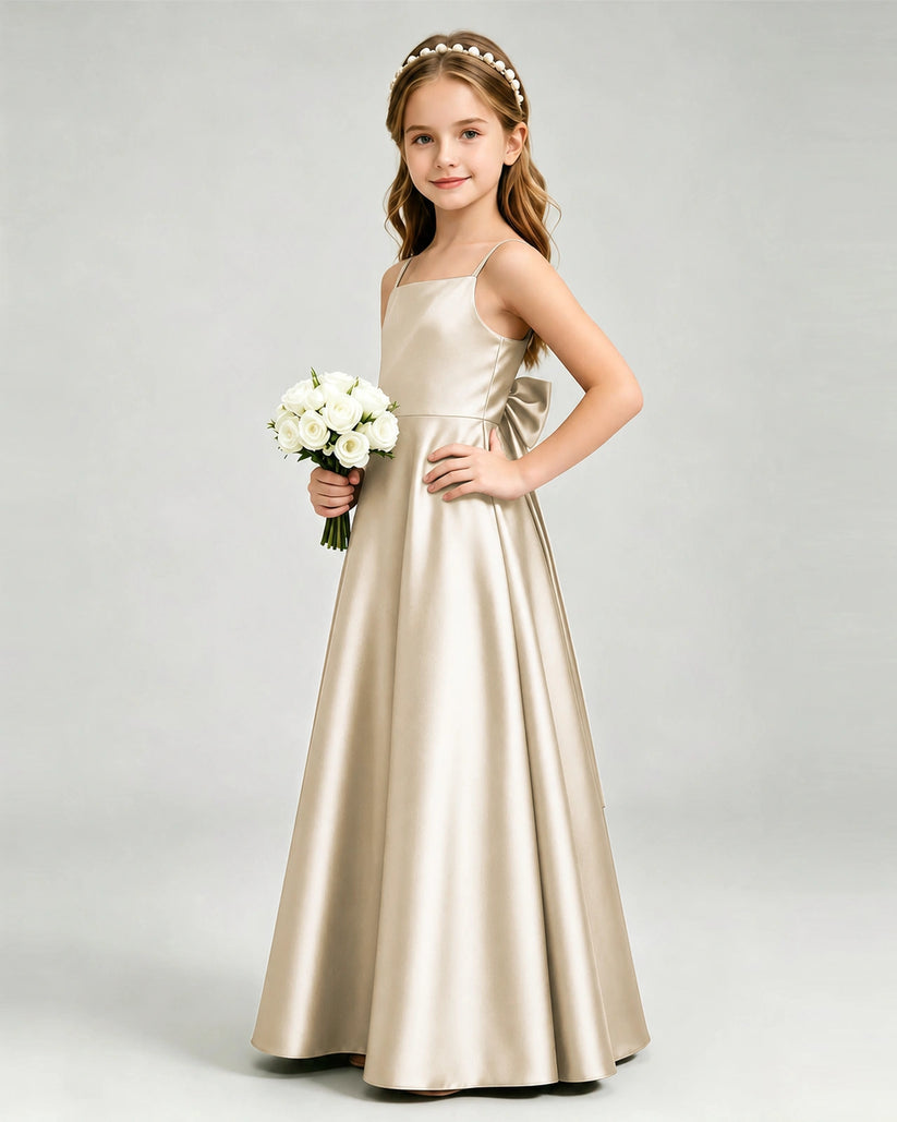 Champagne Satin A-line Girls Formal Dress Side View
