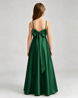 Dark Green Satin A-line Girls Formal Dress Back View