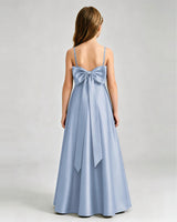 Dusty Blue Satin A-line Girls Formal Dress Back View
