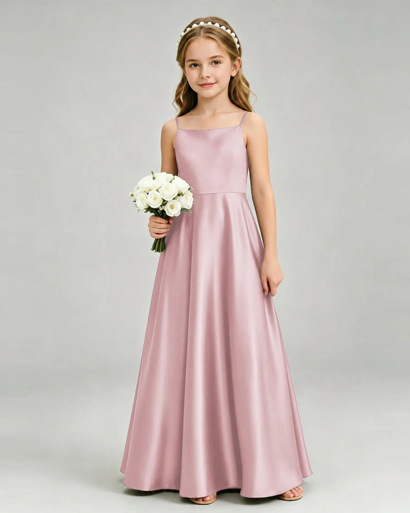 Dusty Rose Satin A-line Girls Formal Dress Front View