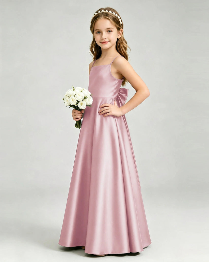 Dusty Rose Satin A-line Girls Formal Dress Side View