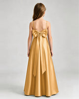 Gold Satin A-line Girls Formal Dress Back View