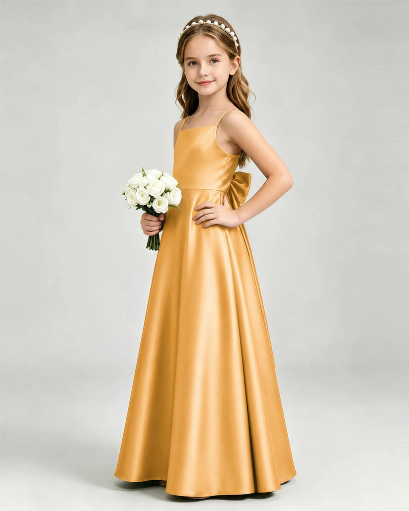 Gold Satin A-line Girls Formal Dress Side View