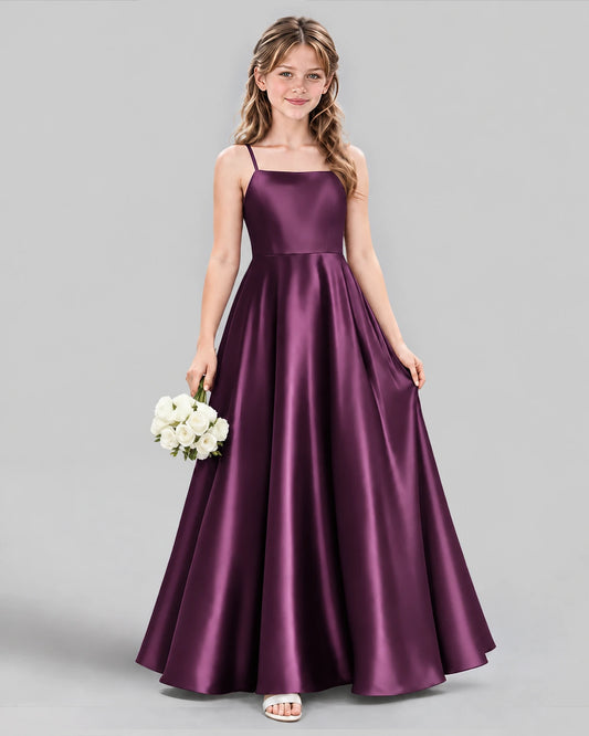Grape Satin A-line Girls Formal Dress Front View