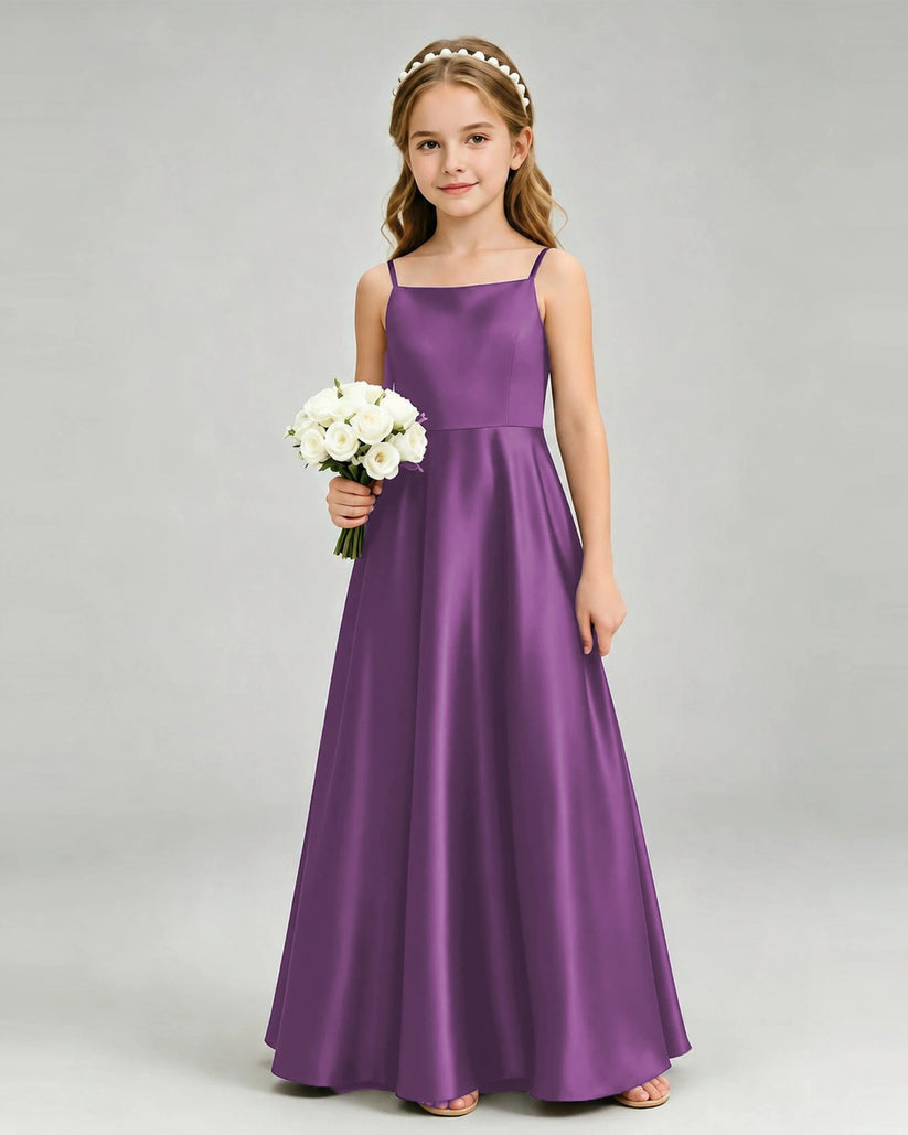 Grape Satin A-line Girls Formal Dress Front View