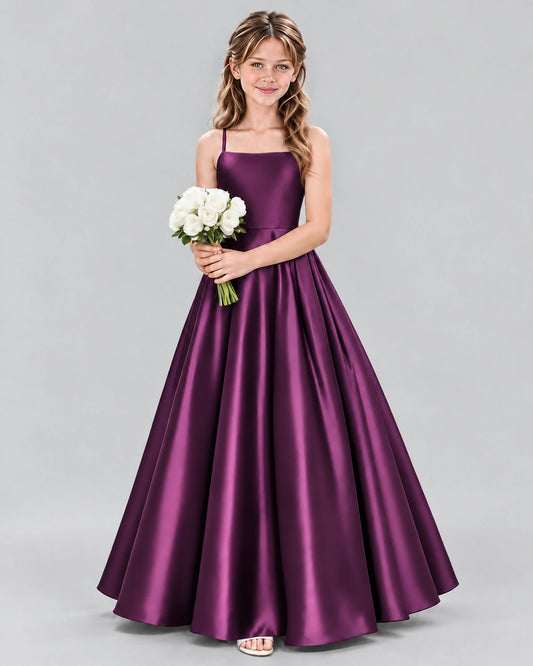 Grape Satin A-line Girls Formal Dress Side View