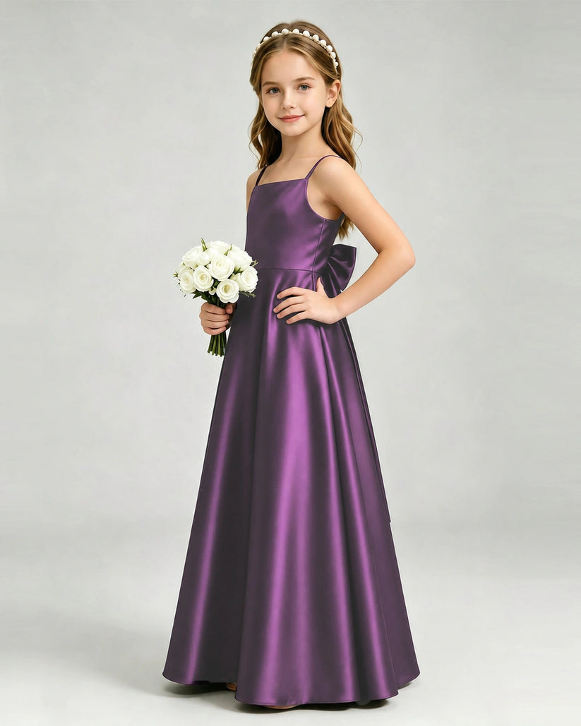 Grape Satin A-line Girls Formal Dress Side View