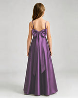 Grape Satin A-line Girls Formal Dress Back View