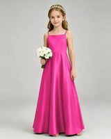 Hot Pink Satin A-line Girls Formal Dress Front View