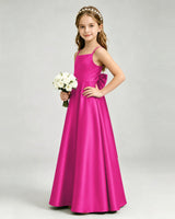 Hot Pink Satin A-line Girls Formal Dress Side View