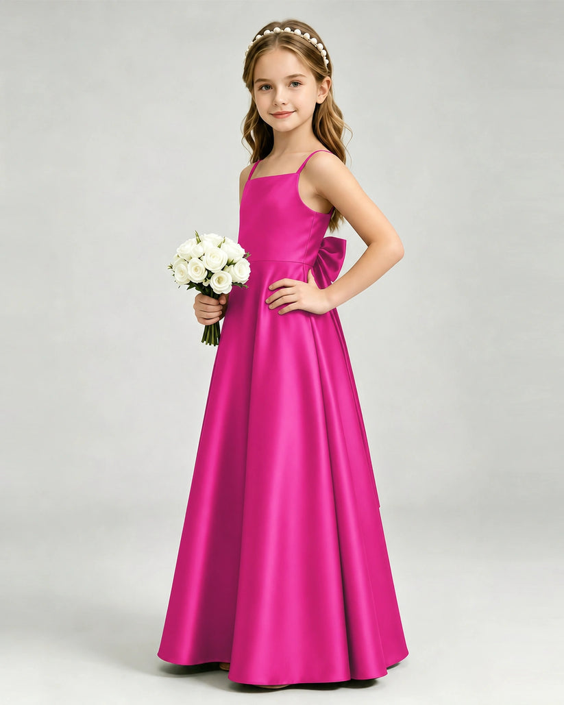 Hot Pink Satin A-line Girls Formal Dress Side View