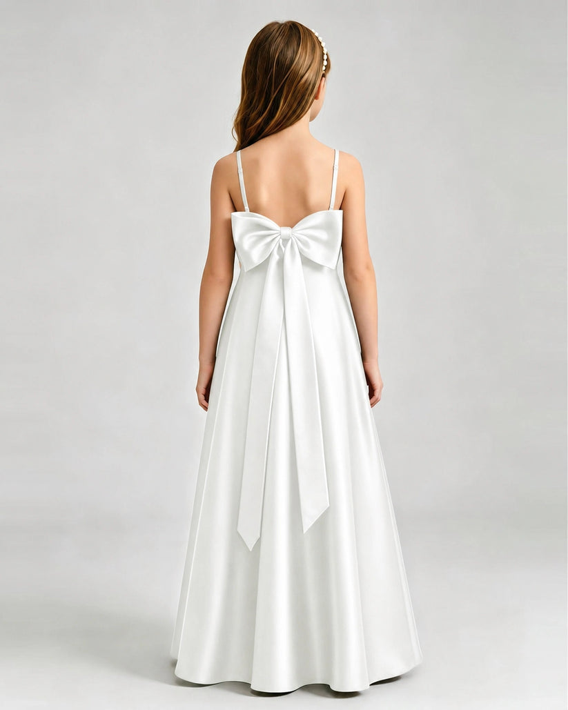 Ivory Satin A-line Girls Formal Dress Back View