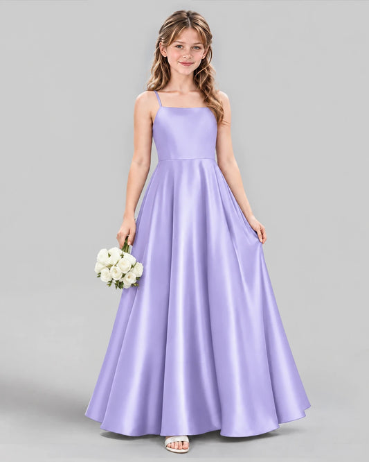 Lavender Satin A-line Girls Formal Dress Front View