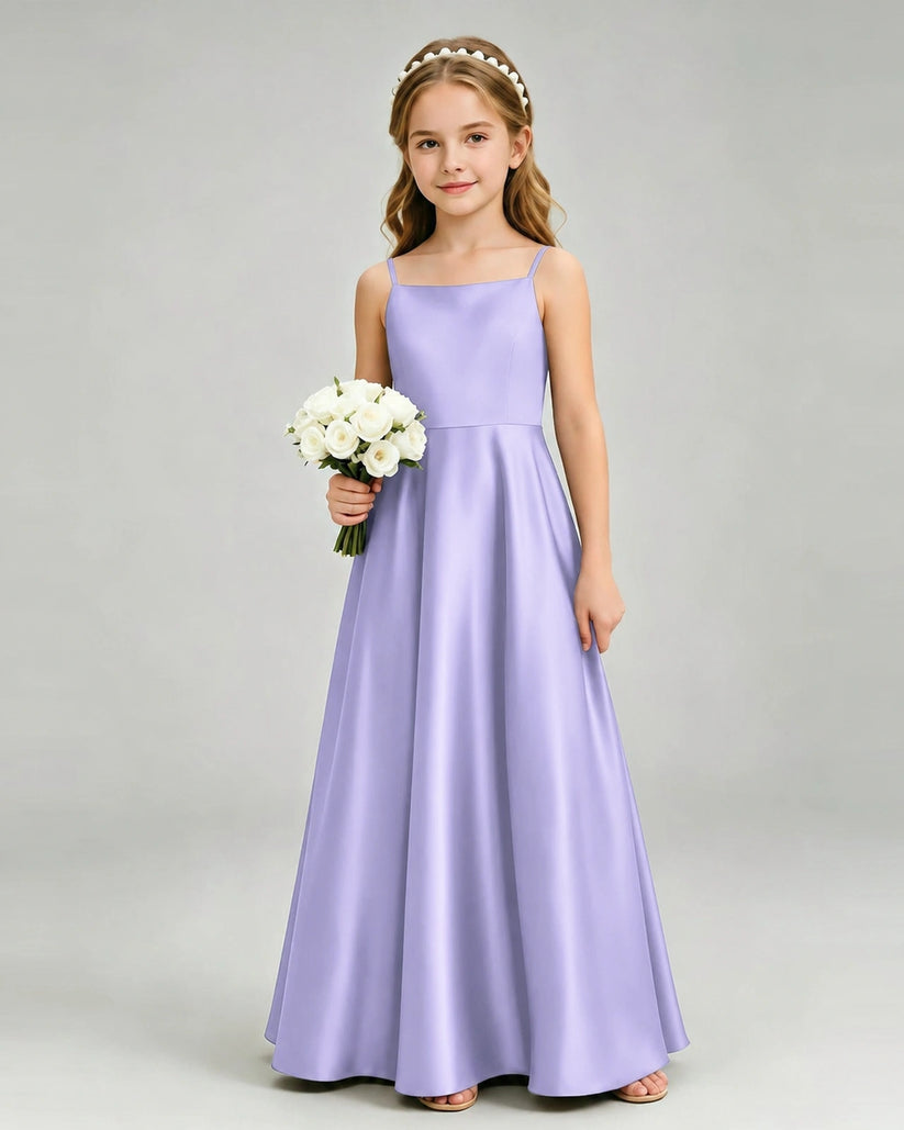 Lavender Satin A-line Girls Formal Dress Front View