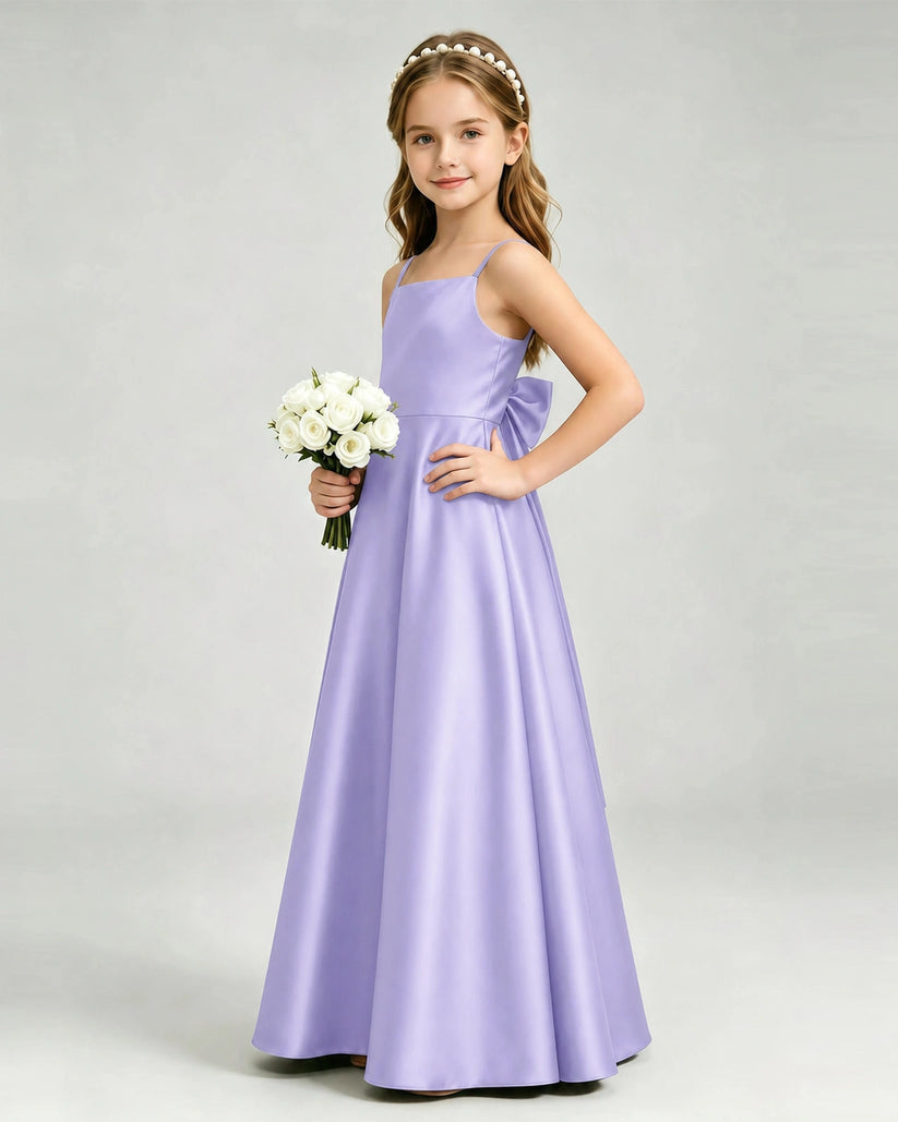 Lavender Satin A-line Girls Formal Dress Front View