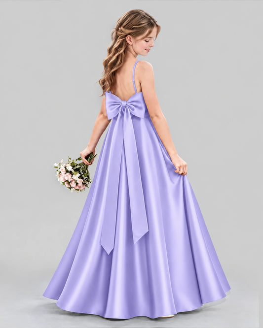 Lavender Satin A-line Girls Formal Dress Back View