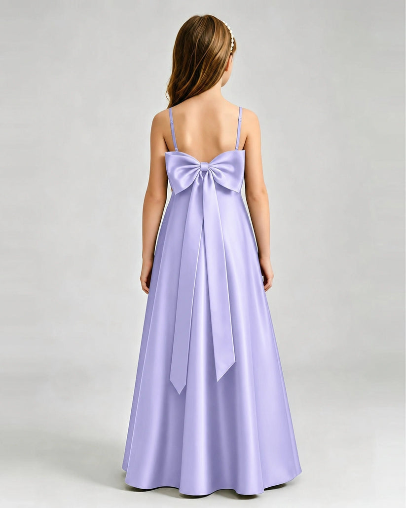 Lavender Satin A-line Girls Formal Dress Back View