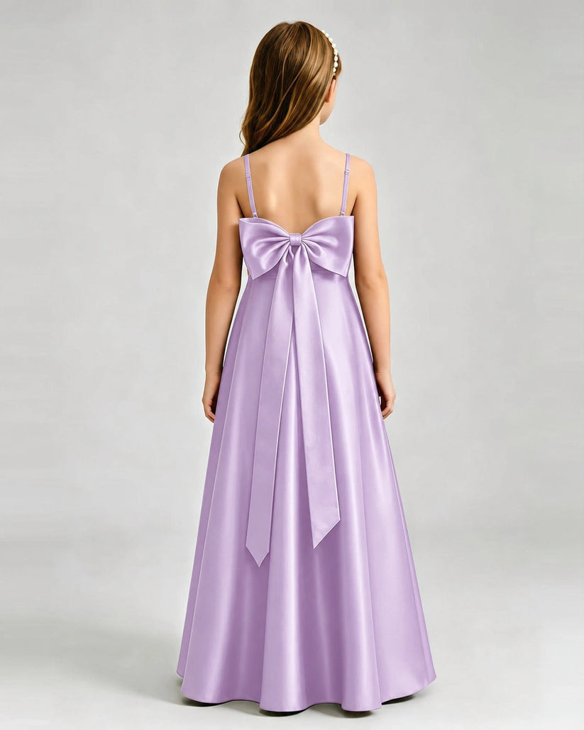 Lilac Satin A-line Girls Formal Dress Back View
