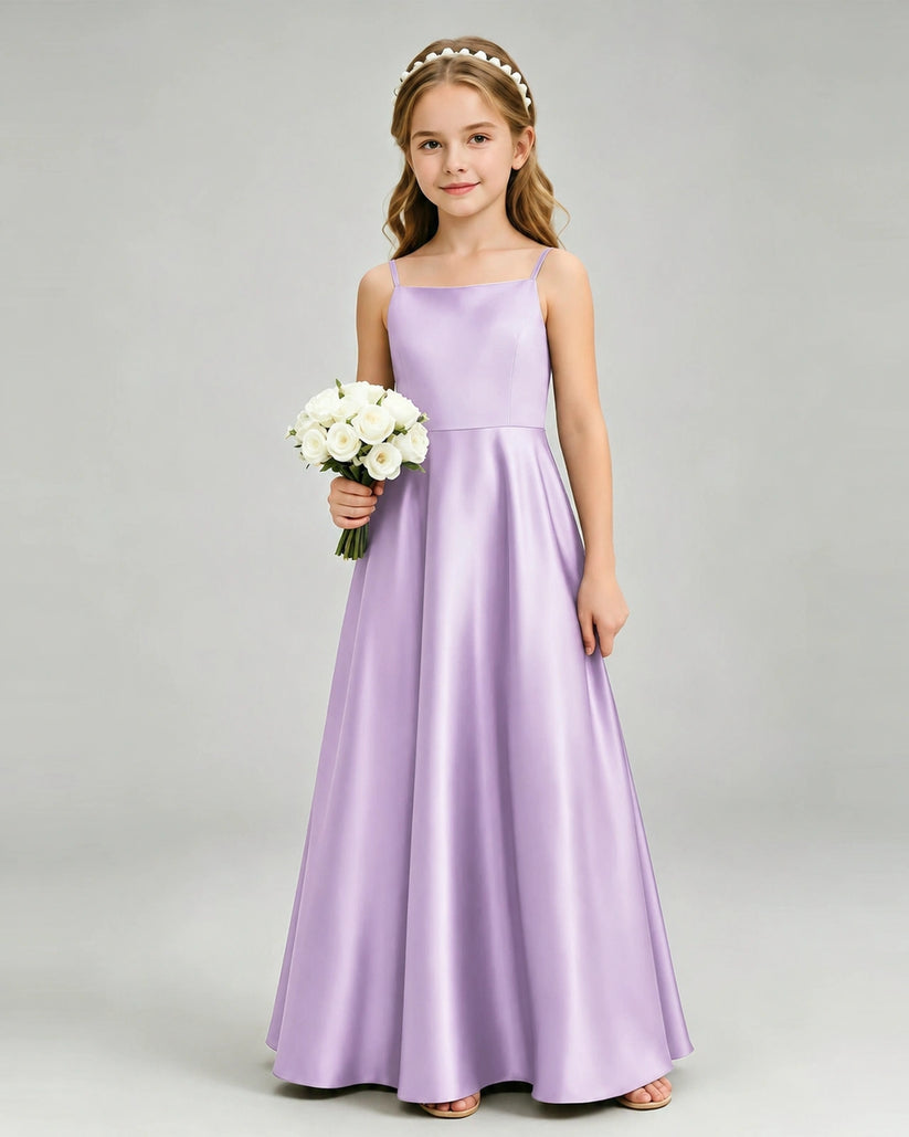 Lilac Satin A-line Girls Formal Dress Front View