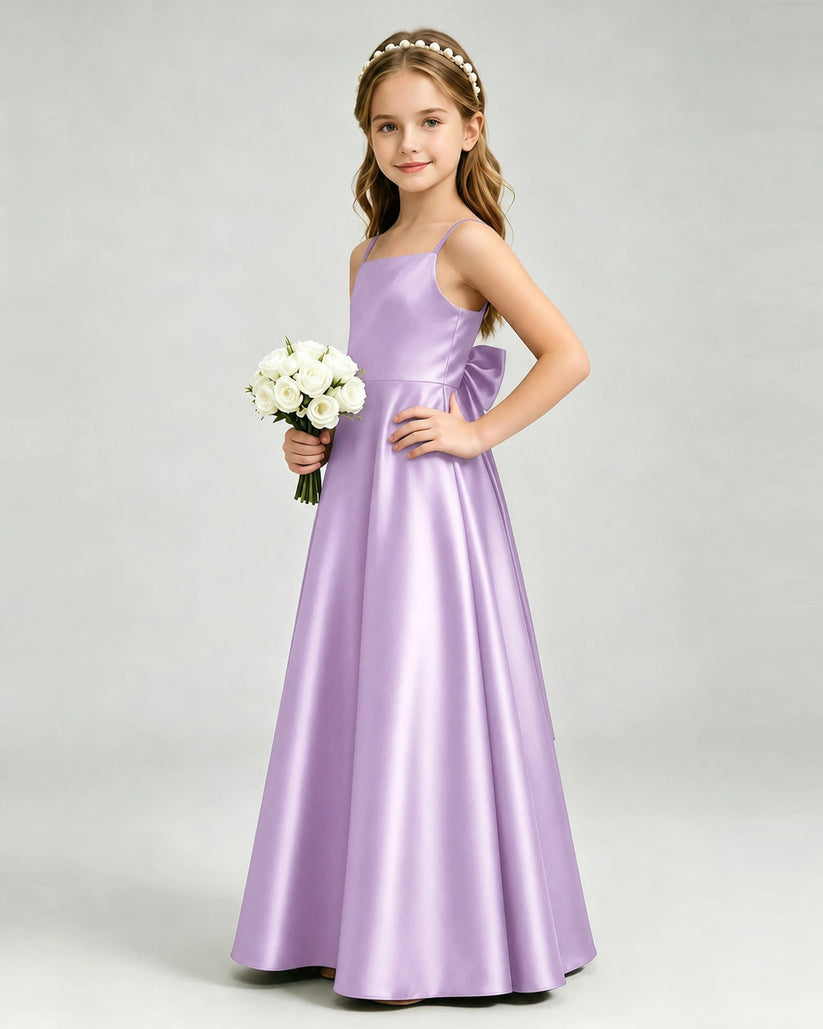 Lilac Satin A-line Girls Formal Dress Side View