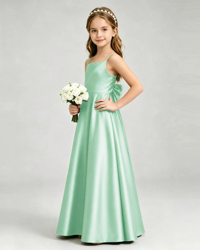 Mint Green Satin A-line Girls Formal Dress Side View