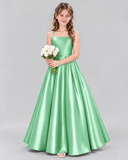Mint Green Satin A-line Girls Formal Dress Front View