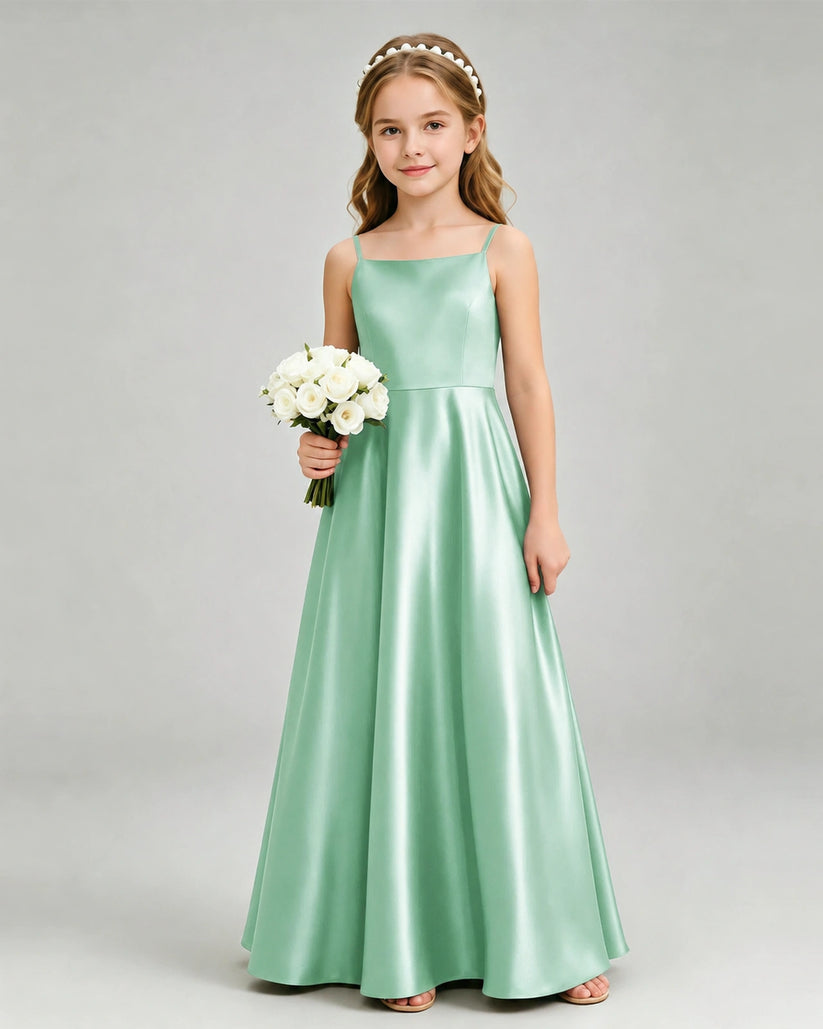 Mint Green Satin A-line Girls Formal Dress Front View