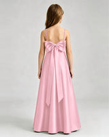 Pink Satin A-line Girls Formal Dress Back View