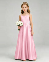 Pink Satin A-line Girls Formal Dress Front View