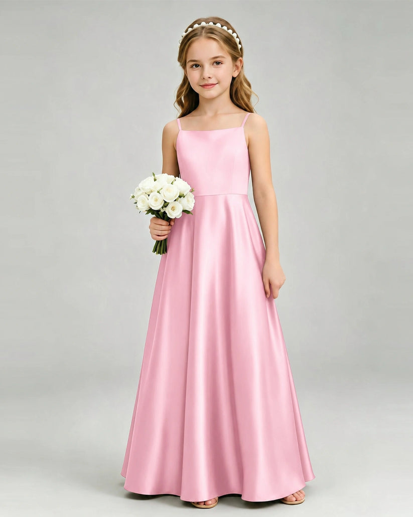 Pink Satin A-line Girls Formal Dress Front View
