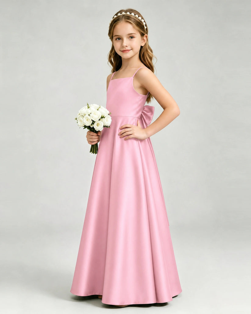 Pink Satin A-line Girls Formal Dress Side View