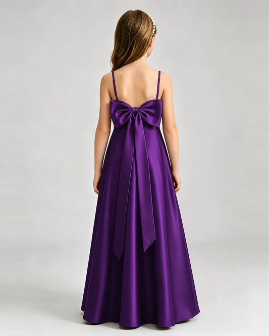 Purple Satin A-line Girls Formal Dress Back View