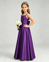 Purple Satin A-line Girls Formal Dress Front View