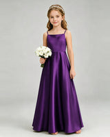 Purple Satin A-line Girls Formal Dress Front View