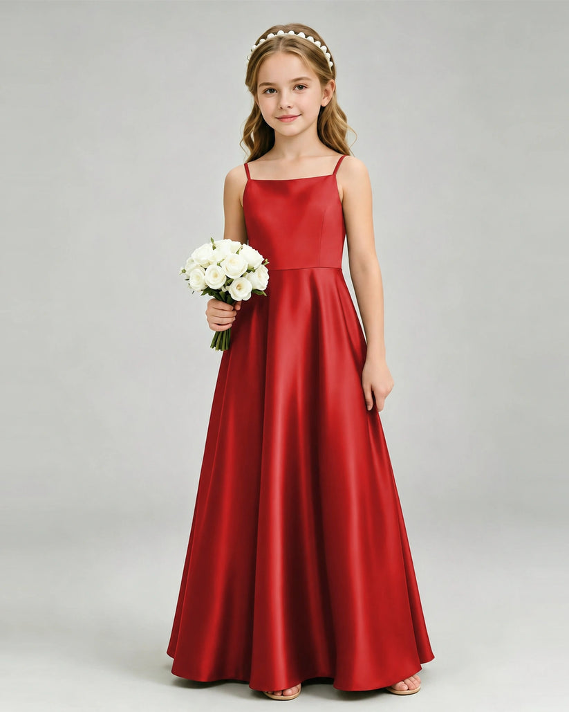 Red Satin A-line Girls Formal Dress Front View