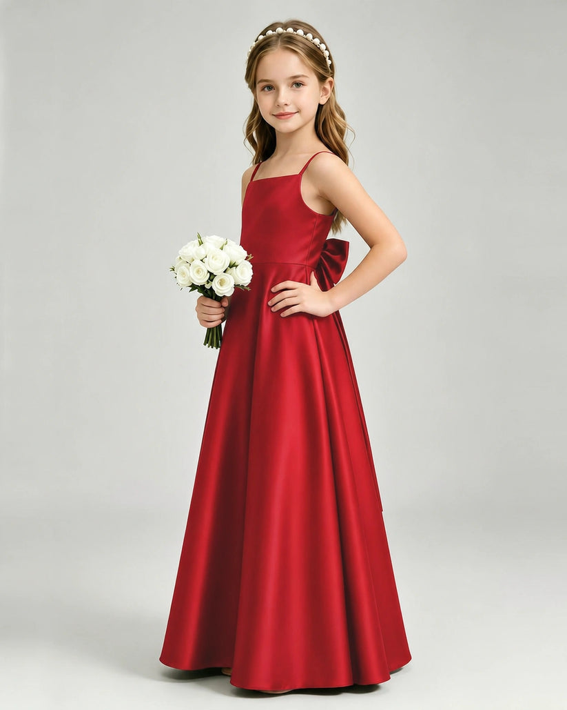 Red Satin A-line Girls Formal Dress Side View