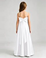White Satin A-line Girls Formal Dress Back View