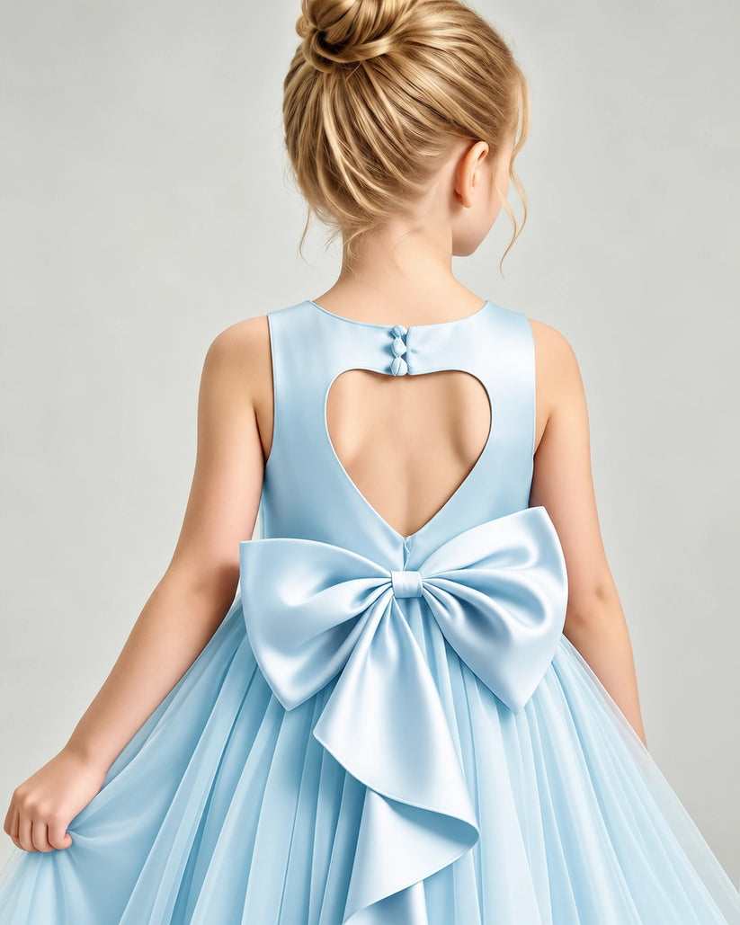 Baby Blue Tulle Flower Girl Dress Back Detail View