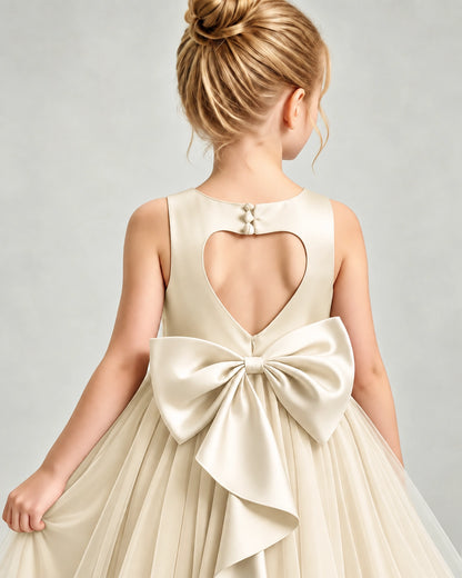 Champagne Tulle Flower Girl Dress Back Detail View