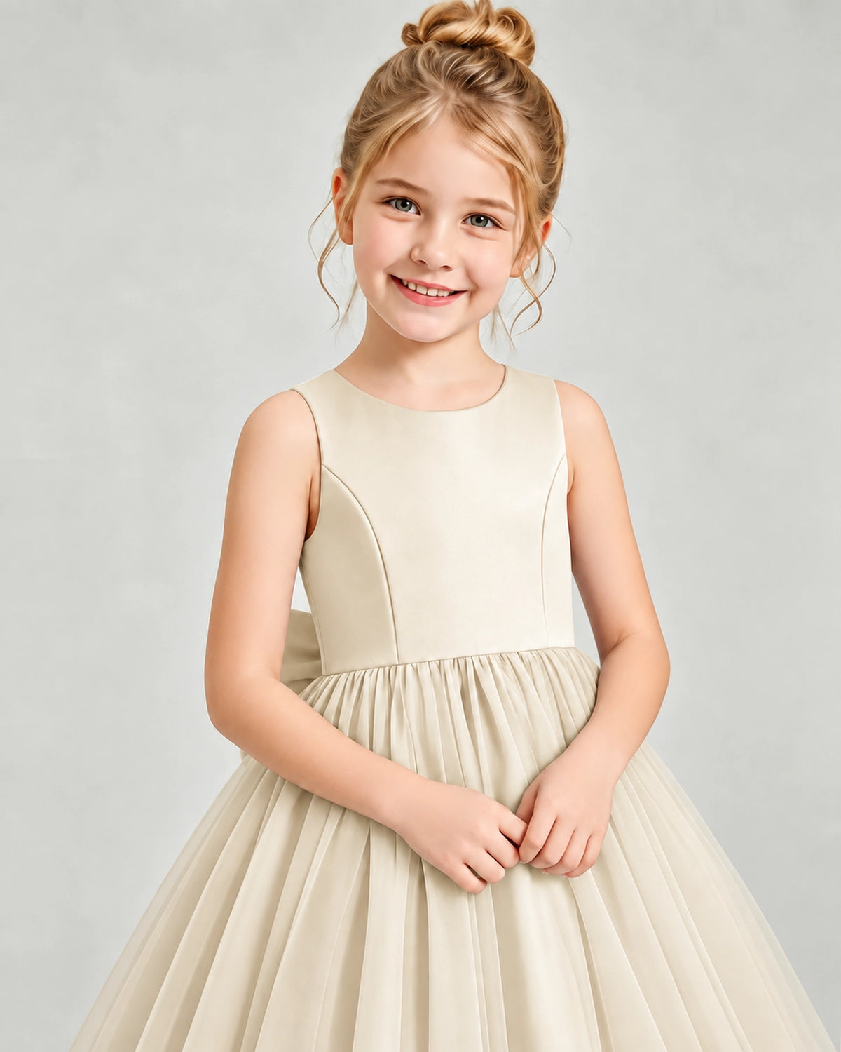 Champagne Tulle Flower Girl Dress Detail View